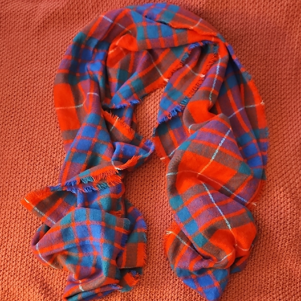 Vibrant Red and Blue Plaid Scarf